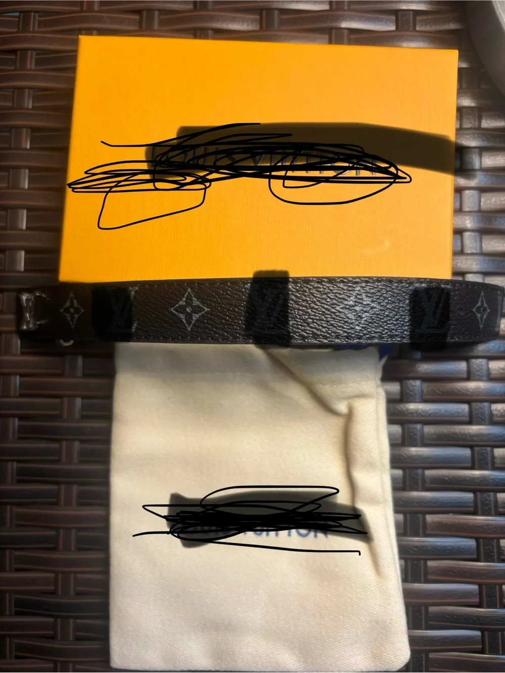 Louis Vuitton Black Leather Bracelet with Silver-Tone Accents